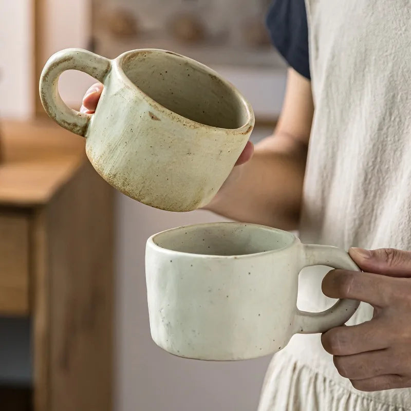 Rough Pottery Retro Mug Japanese Wabi‑Sabi Ceramic Coffee Cup Household Water Tea Cup Artistic Handcrafted Drinkware Quake