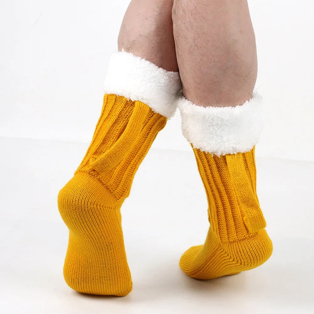 3D Beer Mug Knitted Socks Men's Padded Warm Mid-Calf Socks Women Winter Soft Funny Sleep Floor Socks Woolen Socks Christmas Gift Quake