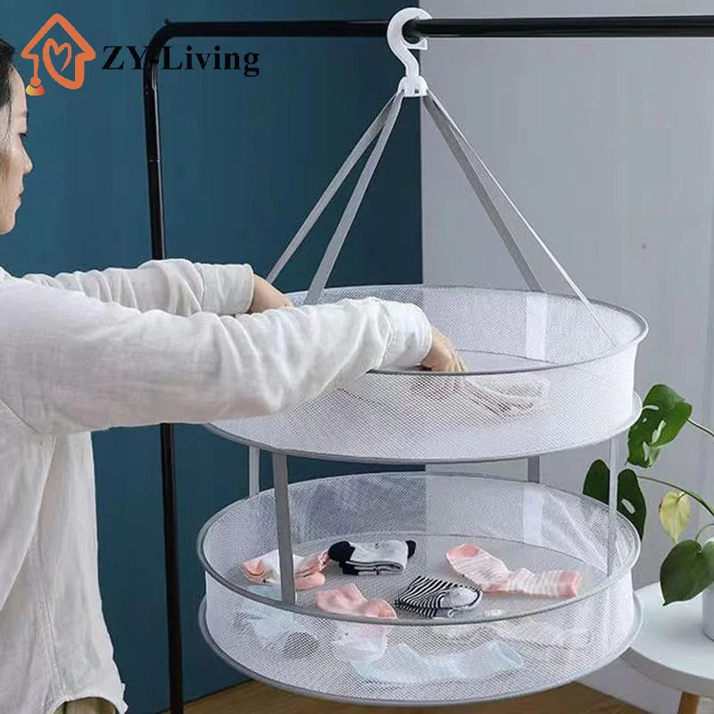 1/2 Layer Home Foldable Mesh Clothes Basket Clothes Net Sweater Anti Deformation Flat Clothes Basket Socks Underwear Tool Quake