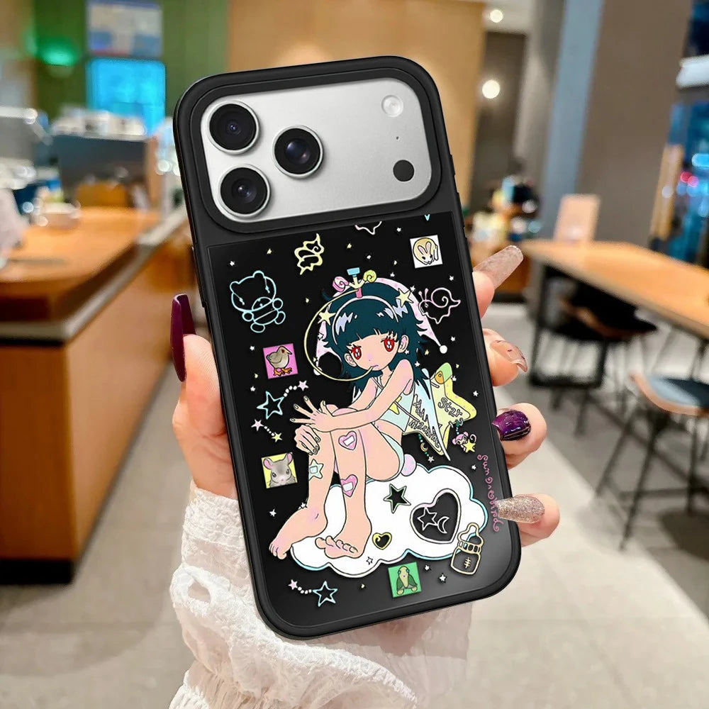 6082513 Mirror Surface Magnetic Phone Case Cover for IPhone 13 14 15 16 17 18 Pro Max Case Cartoon Quake