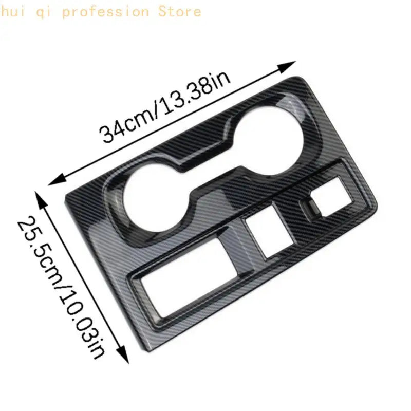 ABS Gear Selector Trim Cover, Black Carbon Fiber Look Decorative Panel with Two Round Openings, Rectangular Cutouts, and Quake