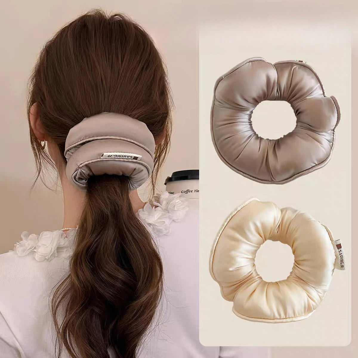 Soft Sleeping Elastic Hair Scrunchies Ponytail Holder for Women Hair Accessories Girls Soft Solid Satin Filled Cotton Big Bands Quake