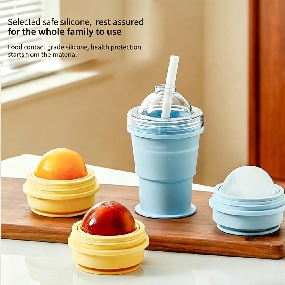 2 in 1 Ice Mold and Water Bottle Food-Grade Silicone Foldable Ice Ball Cup BPA-Free Portable Travel Tumbler for Outdoor Camping Quake