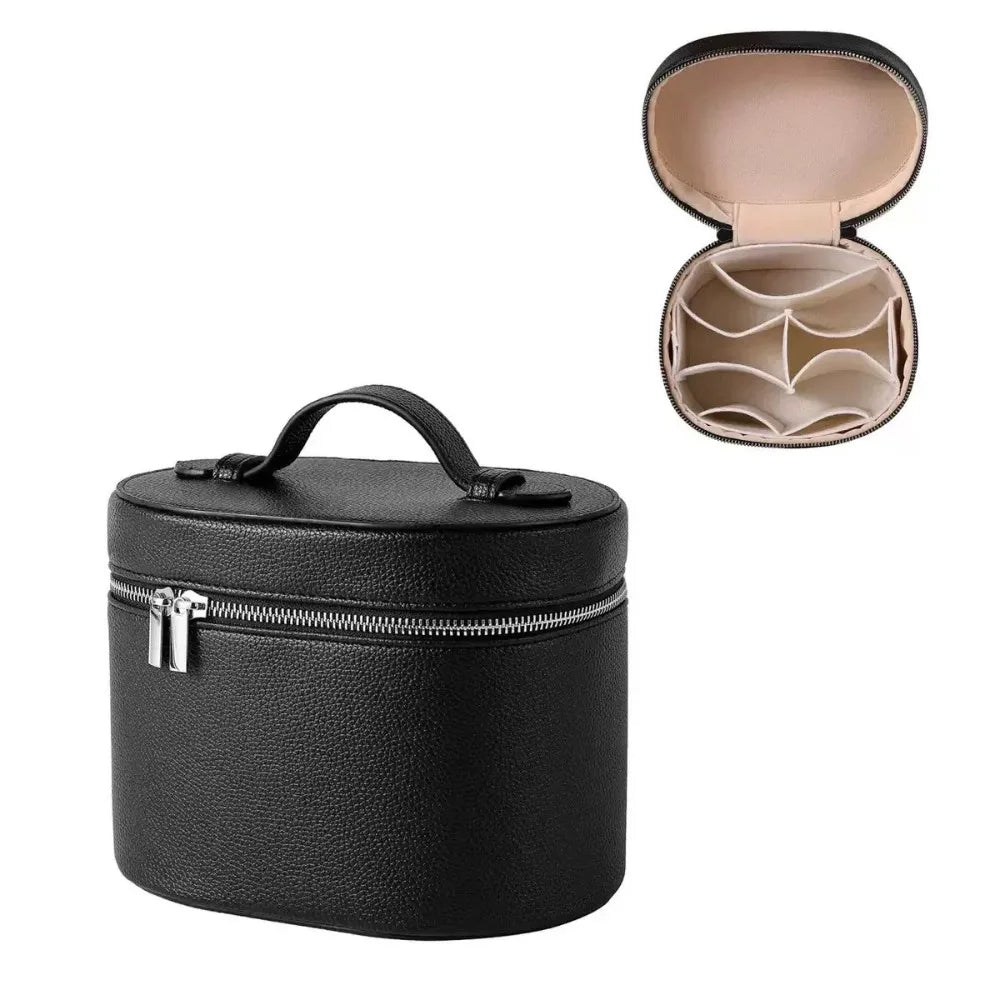 Large Capacity Cosmetic Box PU Leather Waterproof Makeup Bag Zipper Closure Internal Storage Box Toiletry Pouch Gift Idea Quake Black 1