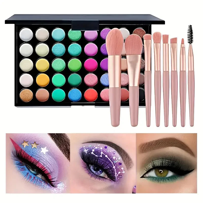 40 Colors Glitter Eyeshadow Palette Matte Waterproof Long Lasting Pressed Powder Cosmetics Kit Fashion Women Eye Makeup Palette Quake 02With brush