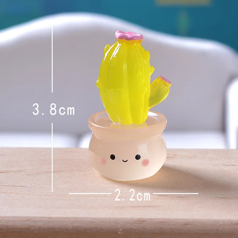 6/1Pcs Luminous Mini Cactus Figurines Cute Resin Succulents Plant Car Ornaments Toys Glowing Microlandscape Garden Decoration Quake 03 1PC