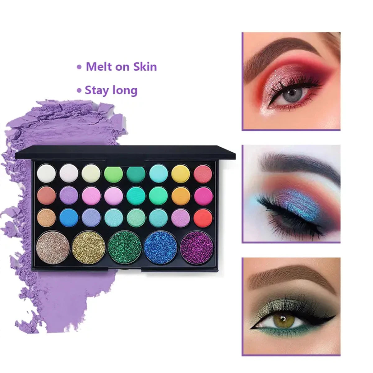 29 Colors Eyeshadow Palette Set with Mascara Eyeshadow Brush Earth Color Waterproof Long Lasting Music Festival Cosmetics Makeup Quake 29 Colors 02