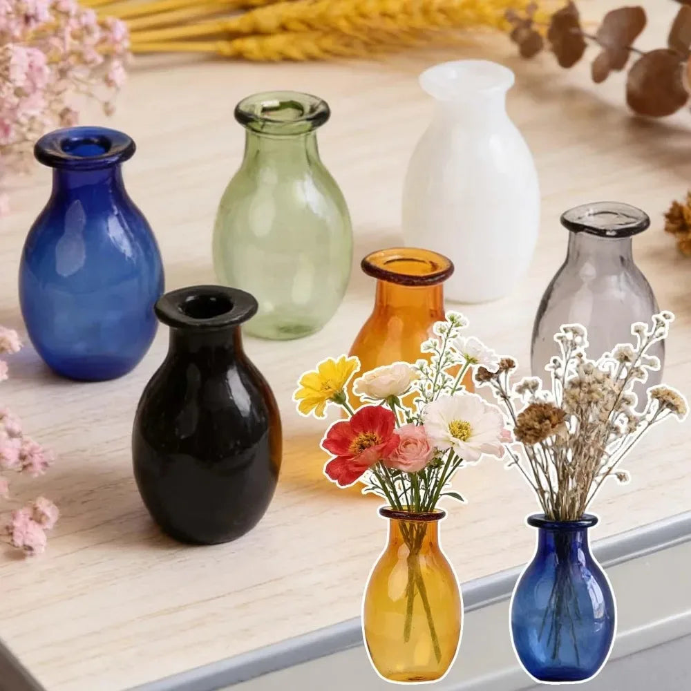 12/1PCS Mini Glass Vase DIY Thumb Vases for Desktop Decoration Pet Hair Keepsake Storage Bottles DIY Micro Landscape Ornament Quake