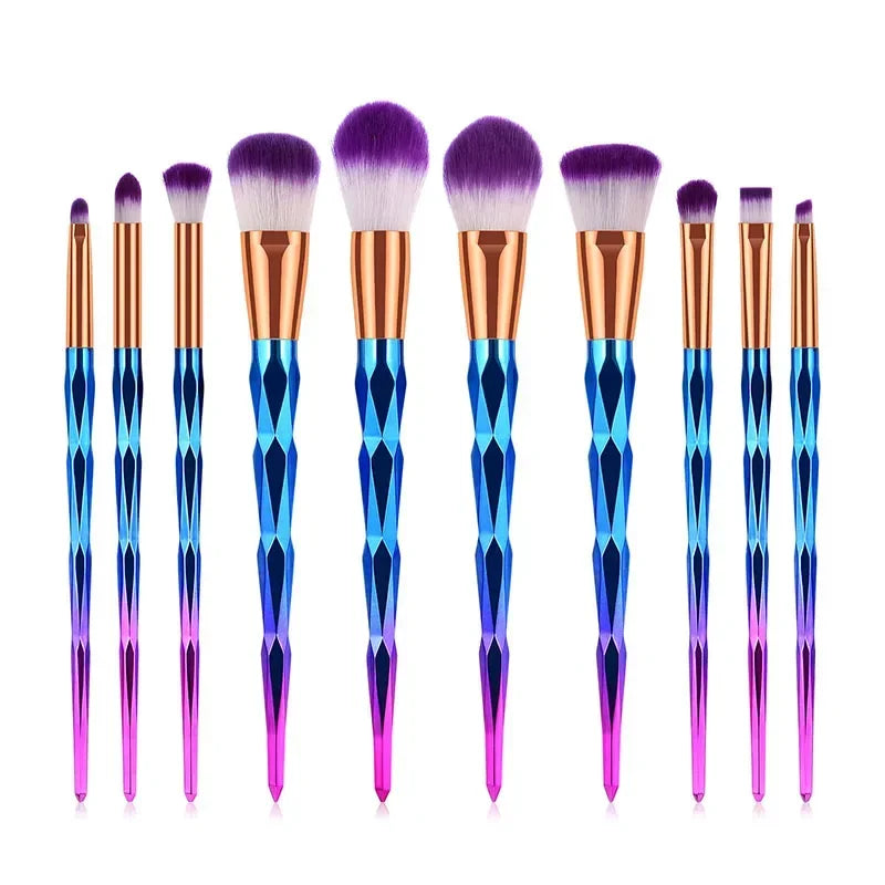 10Pcs/Set Diamond Shaped Handle Makeup Brushes Foundation Powder Concealer Blush Eye Lip Mixed Make up Brush Cosmetic Tool Quake Default Title
