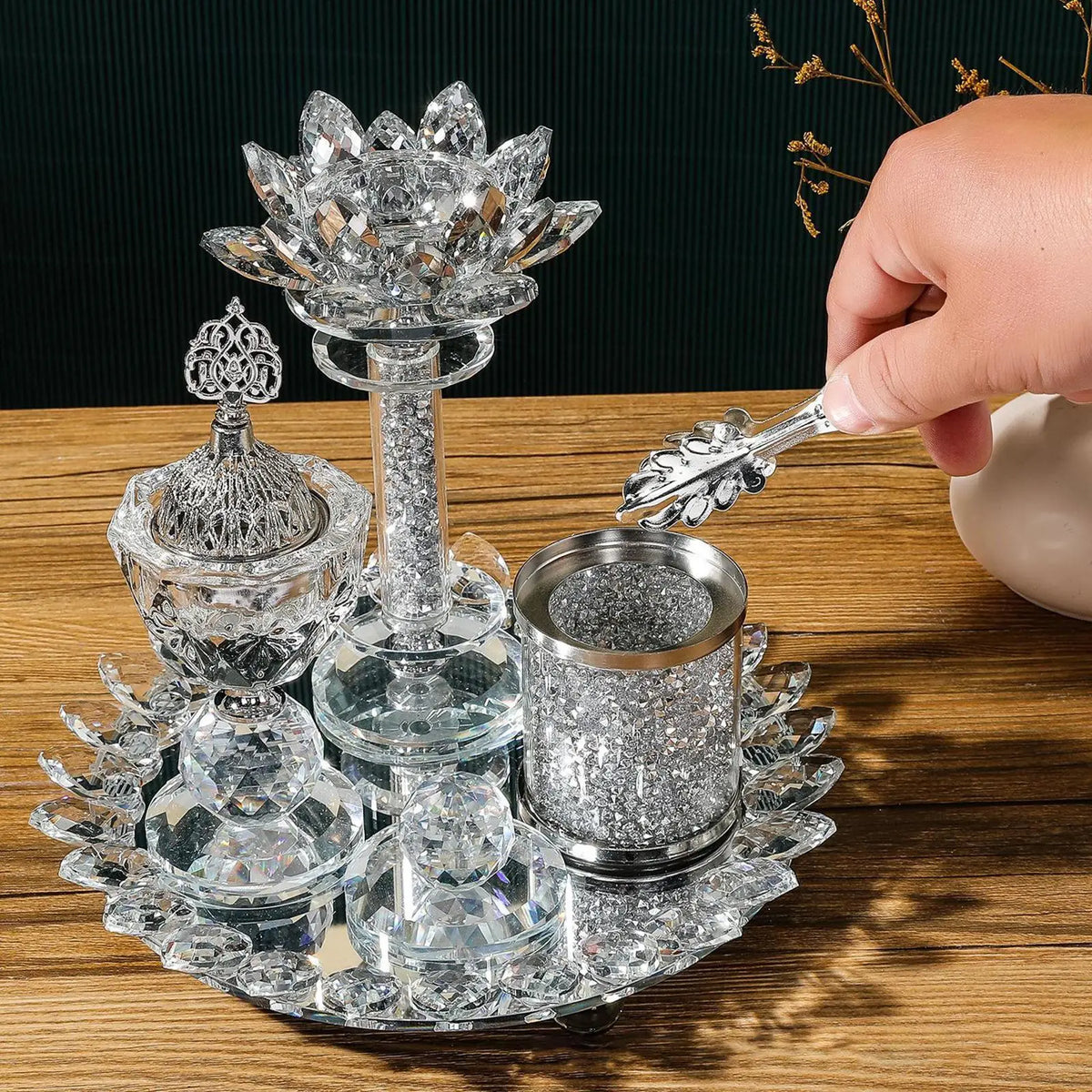 Glass Incense Burner Set with Storage Jar Traditional Clip Friends Gift Censer for SPA Cafes Holiday Home Fragrance Living Room Quake Default Title
