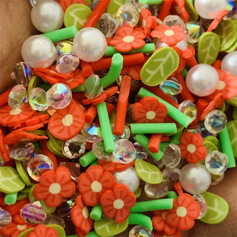 100g Simulation leaves Red flower Clay Slices Romantic Themed Fake Diamond Mixed Sprinkles Slime Crafts Filling Quake
