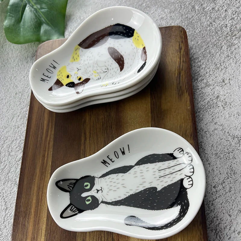 1/3pcs Japanese Soy Sauce Ceramic Sauce Dishes Cat Design Dipping Bowls Appetizer Dish For Tomato Sauce And Vinegar Sauce Quake