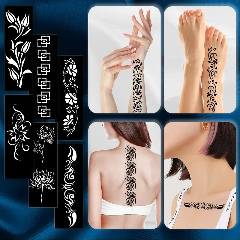 1 Pc Tattoo Stencils Henna India Hollow Airbrush Stencil Waterproof Arm Body Temporary Tattoo Stencil Sticker for Drawing Black Quake