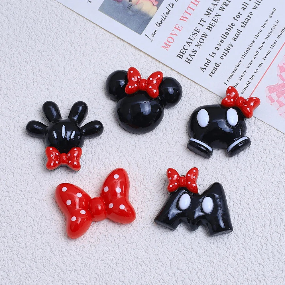 20Pcs Cute Cartoon Mouse Red Black Bowknot Head Flatback Resin Cabochon DIY Jewelry Hairpin Craft Decoration Accessories Quake mixed