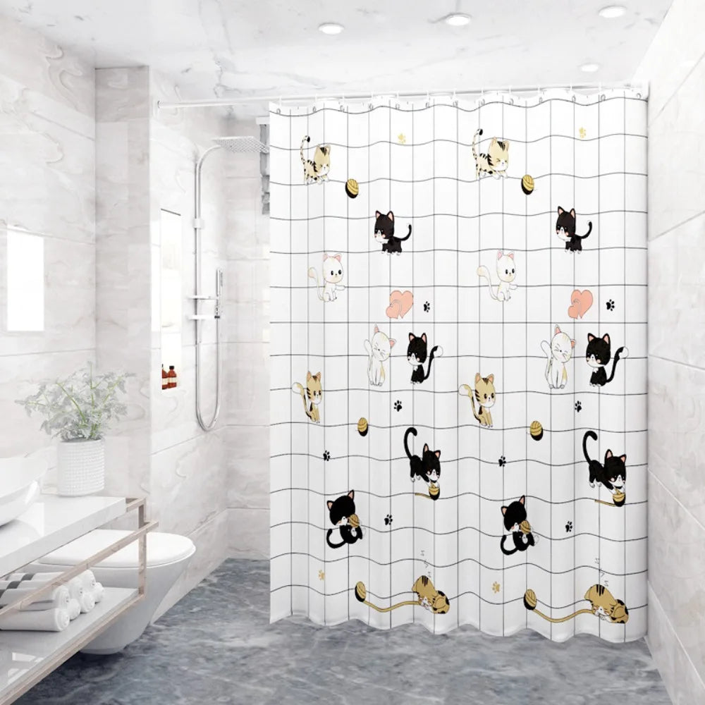Creative With Hooks Shower Curtain Waterproof Polyester Bathroom Curtain Printing Bathtub Partition Curtain Bathroom Quake 120x200cm B