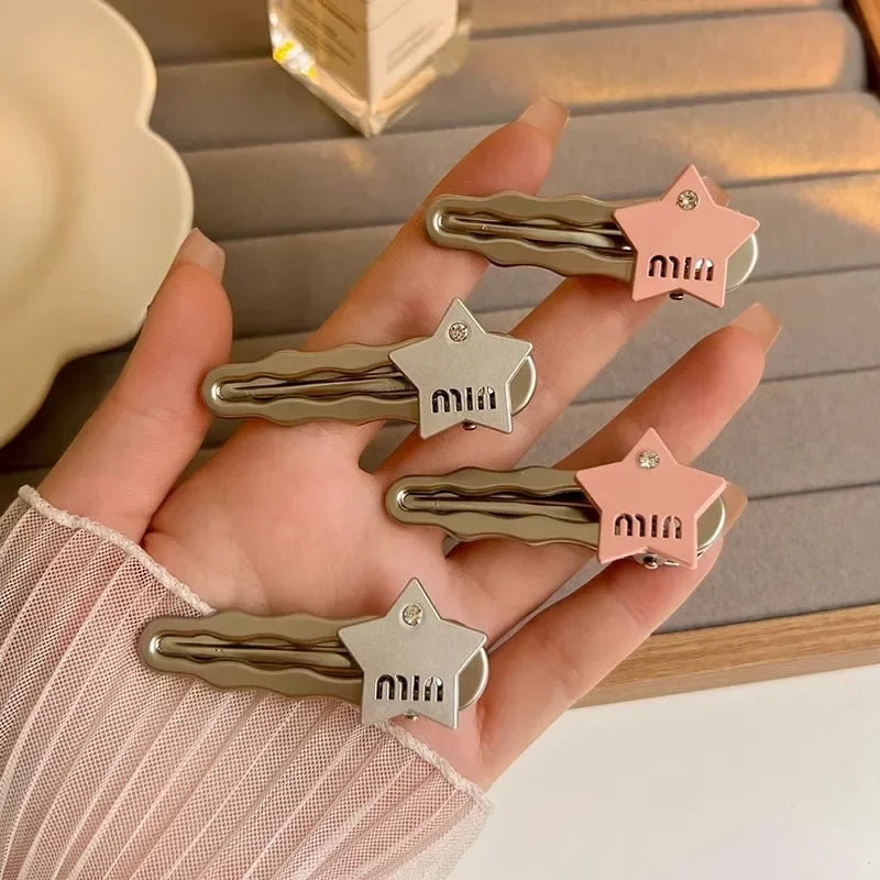 Metal Pink Star Y2k Girls Hair Side Clip Sweet Cute Duckbill Clip Silver Korean Fashion Girls Bangs Edge Clip Styling Headwear Quake