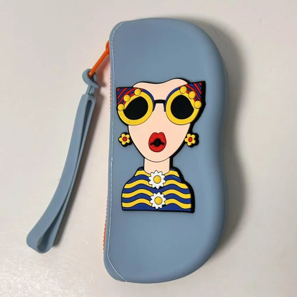 New Multifunctional Glasses Bag Waterproof Silicone Small Items Bags Dustproof Cosmetic Bags Quake Blue-no flowers-