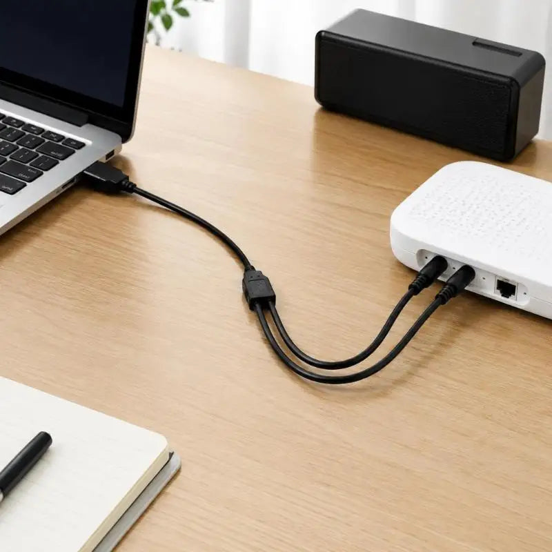 Center-Positive USB Power Splitter Cord with DC5521 Male Outputs, PVC Insulation, and a Branched Cable Construction K1KF Quake