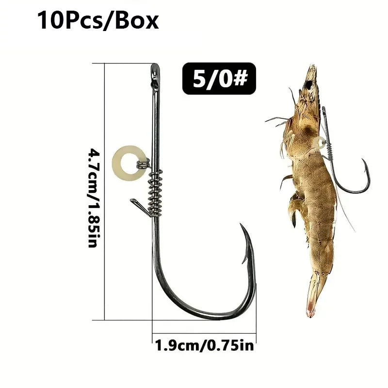 5pcs-10pcs /box Hanging Live Shrimp Back Hook, Shrimp Back Hook with Spring, Hanging Shrimp Fish Hook, Live Shrimp Fixed Hook Quake 10pcs5gang0
