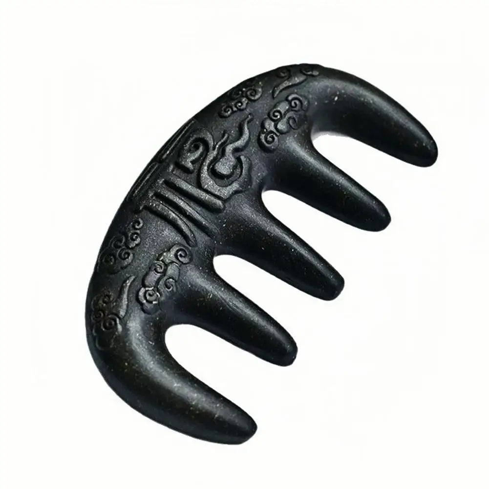 Polygonum Multiflorum Massage Comb Natural Handmade Five-tooth Meridians Scalp Massager Wide Tooth Comb Head Scraping Massage Quake Black