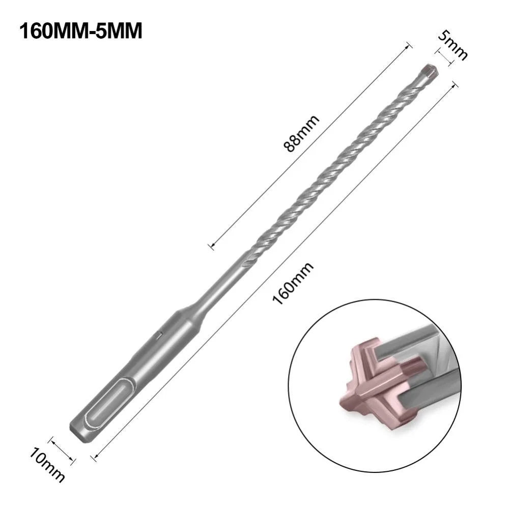 1Pcs 5/6/7/8/10/12mm Concrete SDS Plus Drill Bit 110mm 160mm 4 Cutters Electric Hammer Drill Bit Round Shank Cross Tips Quake 5x160mm