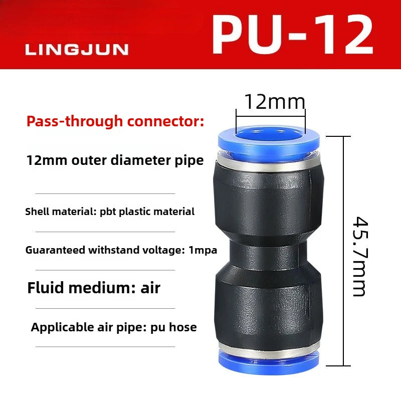 Pu/PG Pneumatic Fittings Connector PG 4 to 6-8-10-12/14mm 16mm Air Hose Tube Push in Straight Gas Quick Coupling Quake PU-12 5PCS