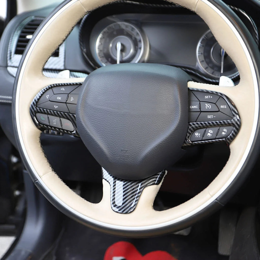 For Chrysler 300C 2015-2021 ABS Car Interior Steering Wheel Button Control Decoration Cover Frame Trim Carbon Look Decoration Quake