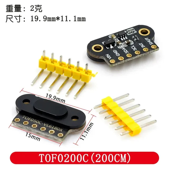 VL6180-VL53L0X/VL53L1X Time of Flight (ToF) Laser Ranging Sensor Module TOF050C TOF200C TOF400C 50CM/2M/4M IIC For Arduino STM32 Quake TOF200C