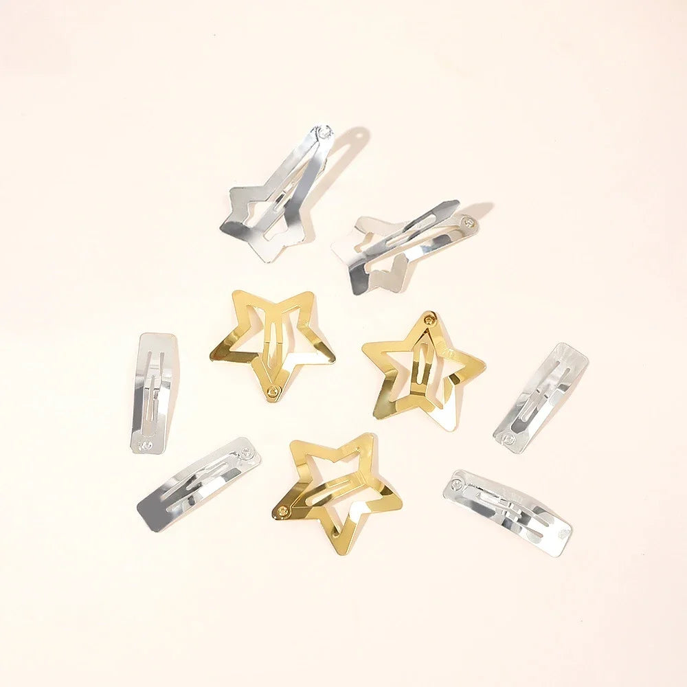 3pcs/bag Silver Gold Star Y2K Metal Metal Edge Clip Women Girls Hair Clips Snap Clip Barrettes Hair Jewelry Bobby Pins Headdress Quake