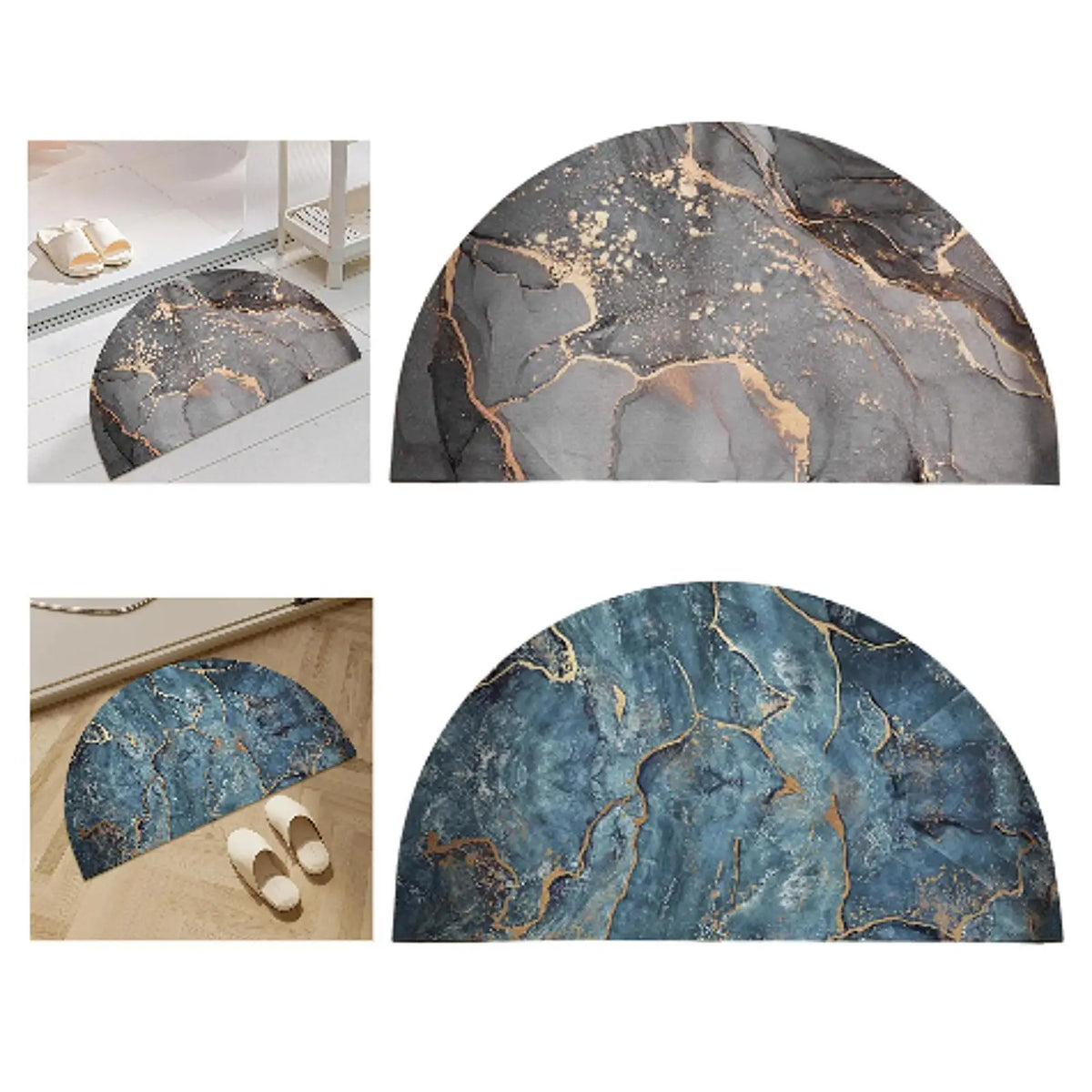 Half Round Bath Mat Dry Fast Shower Mat Area Rug Floor Mat Water Absorbent Washable Bathroom Rug for Bathroom Floor Tub Shower Quake