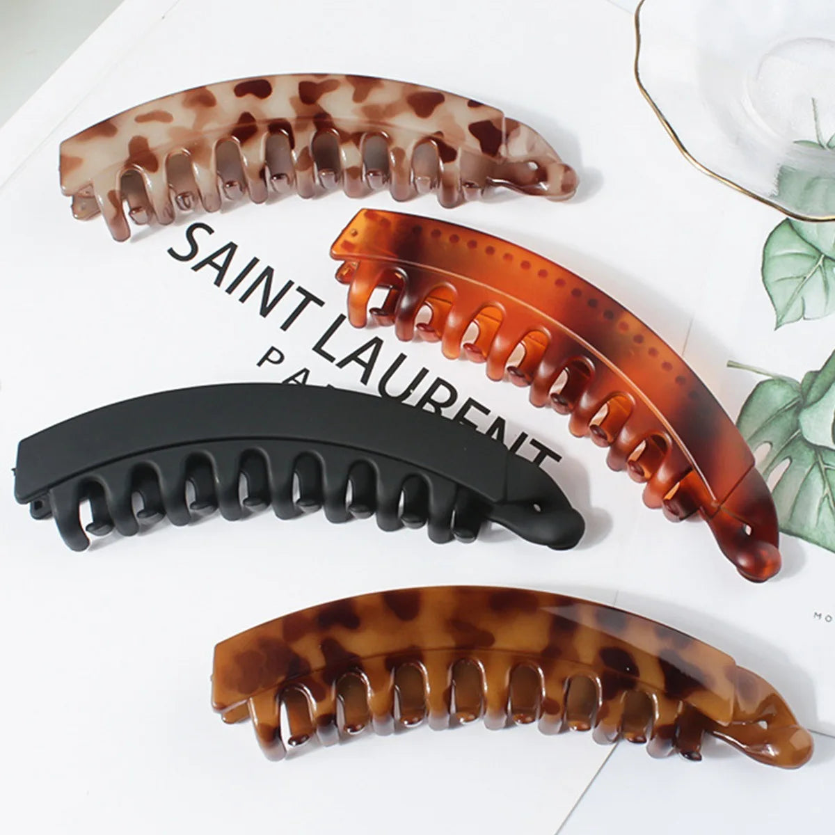 Leopard Print Large Banana Clip Vertical Hairpin Korean Fashion Simple Ponytail Clip Back of The Head Grip Clip Hair Accessories Quake