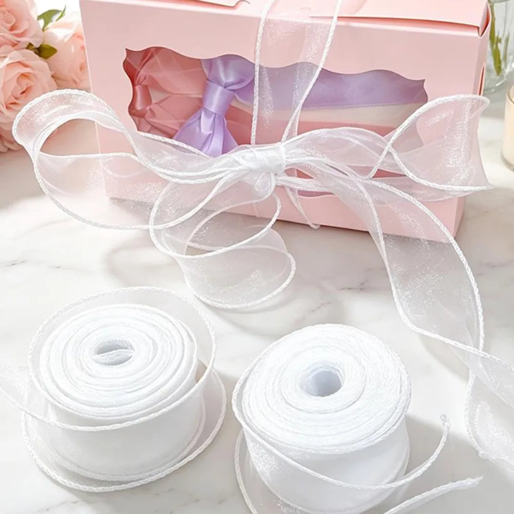 6/1Roll Multi-purpose Silk Ribbon 91*4cm Satin Ribbon Organza Ribbon for Gift Wrapping Handmade Wedding Birthday Party Decor Bow Quake