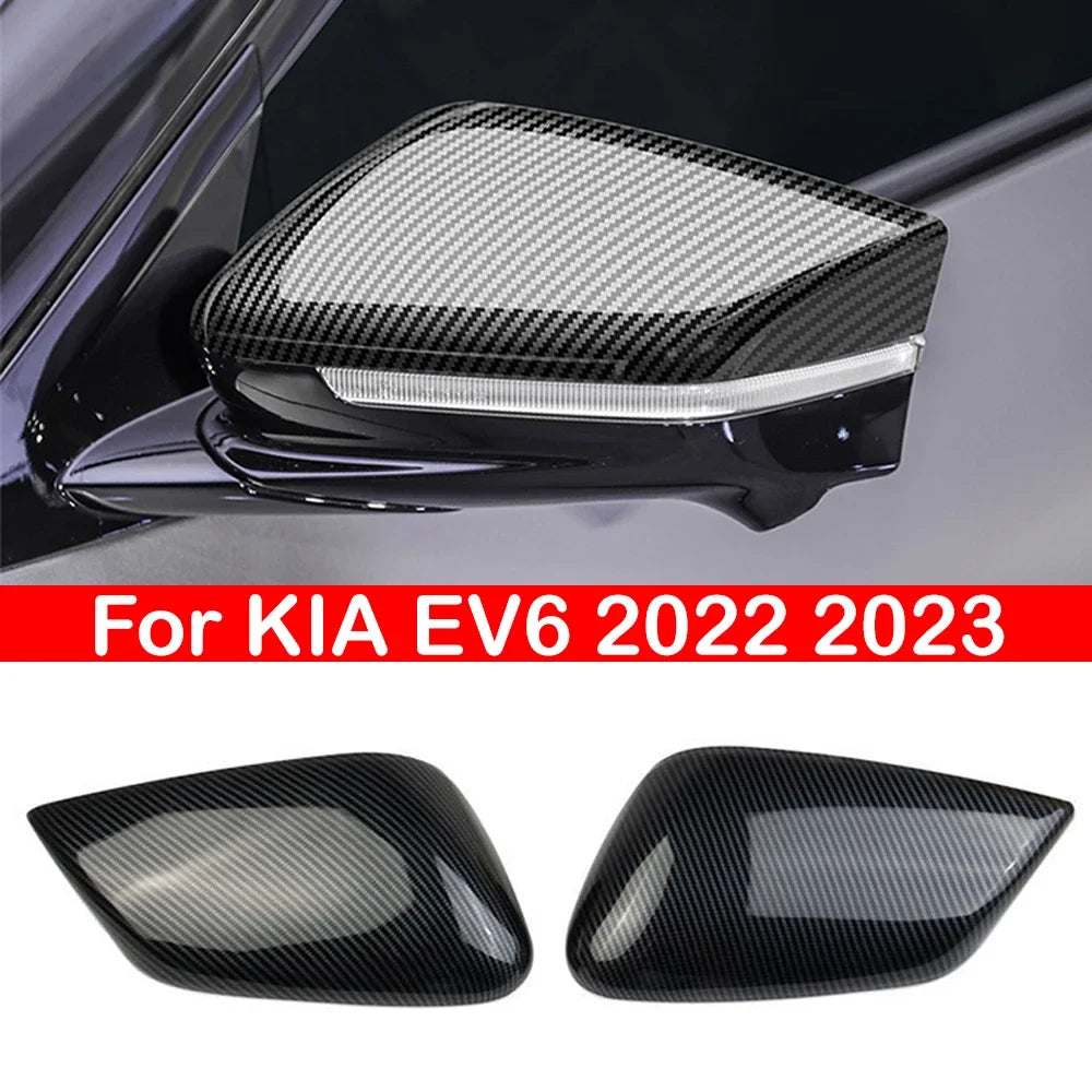 For KIA EV6 2022 2023 Car Rearview Side Mirror Cover Wing Cap Exterior Door Rear View Case Trim Carbon Fiber Look Sticker Auto Quake Default Title
