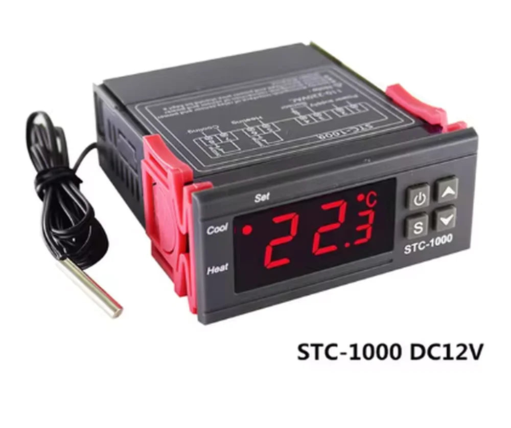 STC-1000 Digital LED Temperature Controller Heating Cooling Centigrade Thermostat 2 Relays Output with NTC Sensor Probe 12v 24v Quake 12V