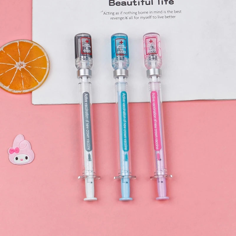 Syringe Ballpoint Pens Syringe Pen with Cap Novelty Pen for Student School Supplies K1KF Quake