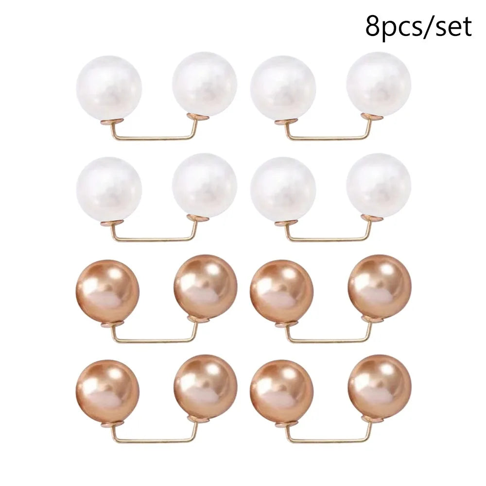 3/6/8PCS Double Head Pin Pearl Brooch Adjustable Collar Clip Non-Slip Safety Pins DIY Sewing Multi-Purpose Brooches Quake Style 6