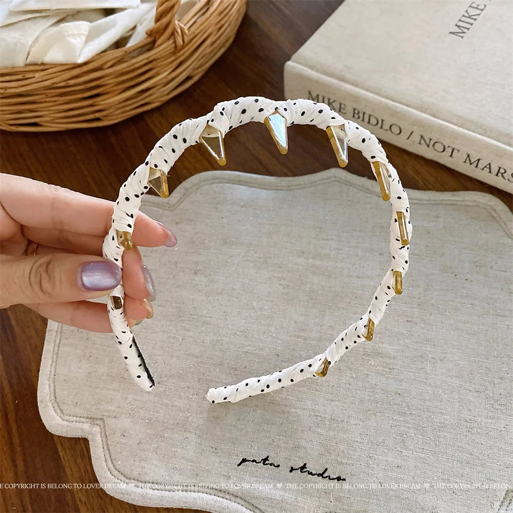 Retro Polka Dot Wave Headband Simple Korean Versatile Anti-slip Headband Sweet Elegant Women Hair Accessories Makeup Beauty Tool Quake bd white