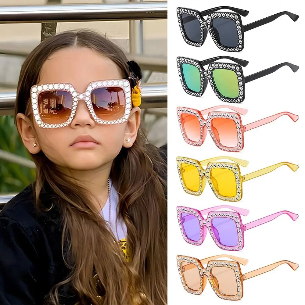 Bling Crystal Sunglasses for Kids Fashion Rhinestone Square Sun Glasses Children Trendy Retro Sparkling Shades UV400 Eyewear Quake