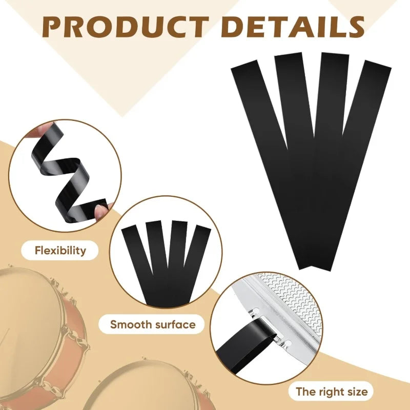 4pcs Polyester Film Snare Straps Black Wire Snare Drum Straps Wire Trapping Kit Wire Belt Drum Set Straps for 14 Inch Drum Quake