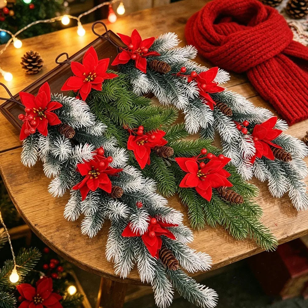 Christmas Artificial Hanging Vine Branch with Red Berries Pinecones Christmas Home Party Fake Plants Decorations for Door Window Quake