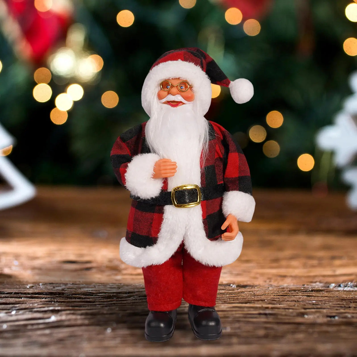Santa Claus Doll Collectable Display Creative Fireplace Decorative Craft Desk Ornament for Hotel Holidays Party Office Farmhouse Quake