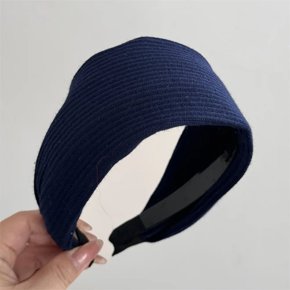 Solid Color Wide Edge Headband Vintage Non Slip Headbands for Women Girls French Temperament Atmosphere Hair Styling Accessories Quake navy