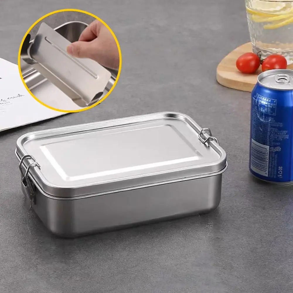 Portable Stainless Steel Bento Box Square Leakproof Lunch Box Large Capacity with Lid Lunch Container Outdoor Quake 1400ml-with spacer