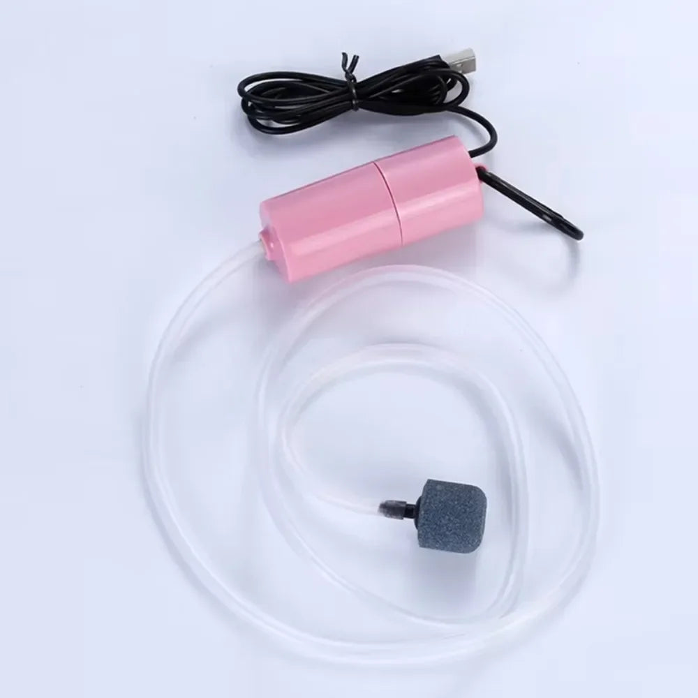 USB Interface Aquarium Air Pump With Air Stone With Silicone Tube Fish Tank Oxygenator Silent Aquarium Air Aerator Aquarium Quake Pink G613D 13W