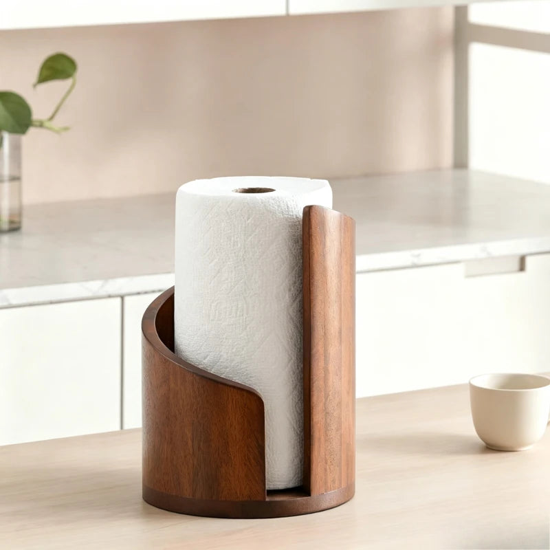 Wooden Paper Towel Holder Countertop Kitchen Roll Paper Storage Stand Desktop Tissue Organizer for Home Dining Room Decor Quake
