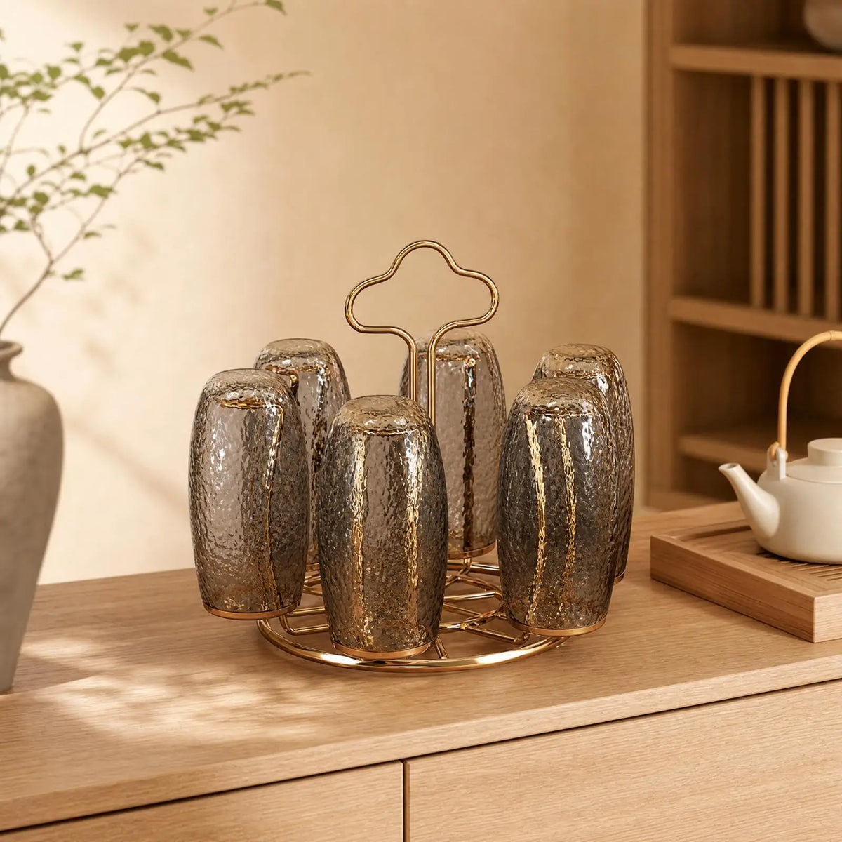 Cup Drying Rack with Moisture-Collecting Tray Rotatable Rotating Cup Drying Rack Rose Gold Finish Countertop for Pantry Quake