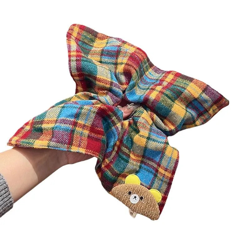 Cartoon Bear Hair Scrunchies Rainbow Plaid Funny Sweet Kawaii Hairbands Headwear Fashion Versatile Hair Styling Accessories New Quake