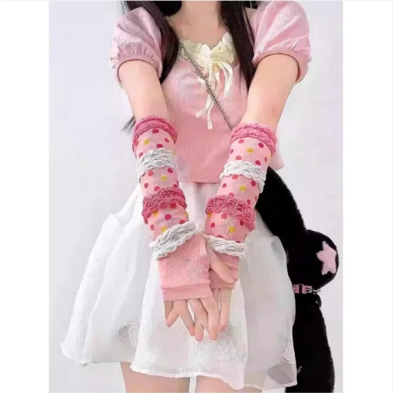 Lolita Girls Dopamine Sunscreen Sleeves for Spring and Autumn Arm and Hand Protection Quake 1 pair 1