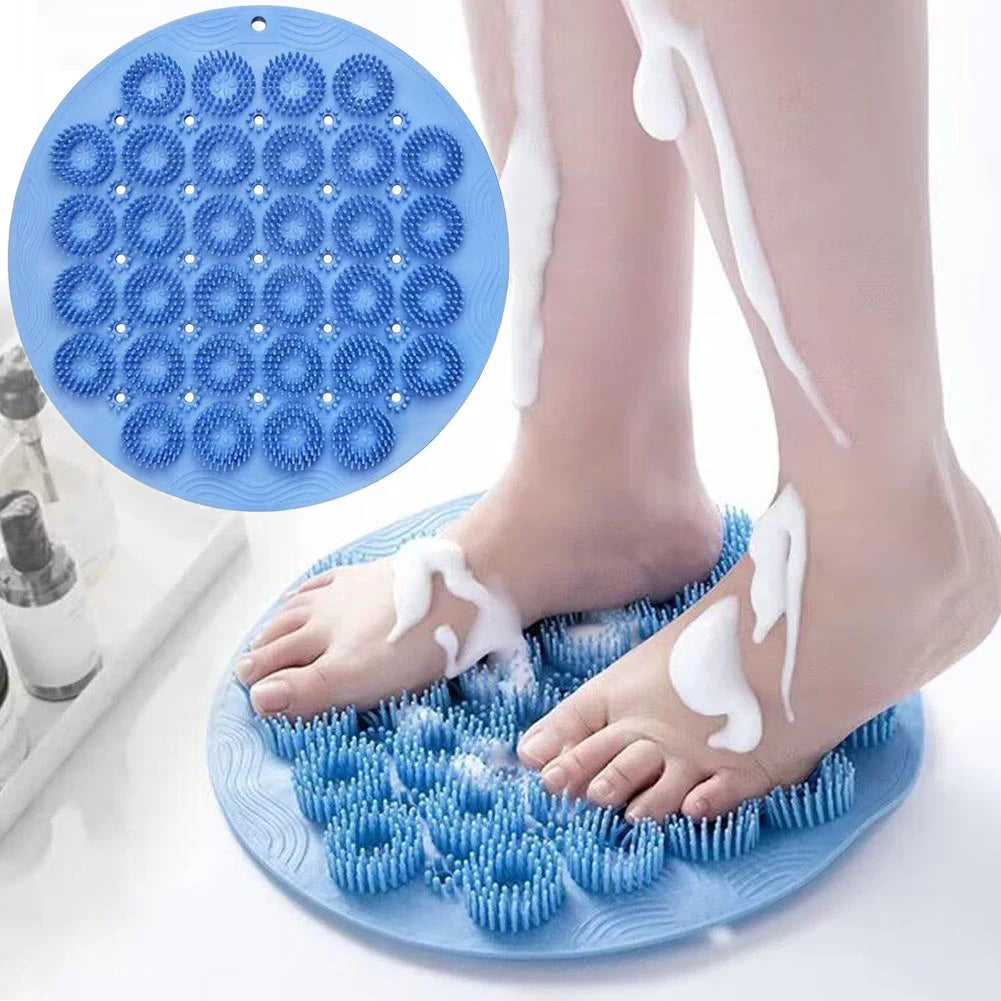 Exfoliating Shower Foot & Back Scrubber, Massage Pad,Wall Mounted Back Scrubber, Silicone Bath Massage Foot Mat with Suction Cup Quake