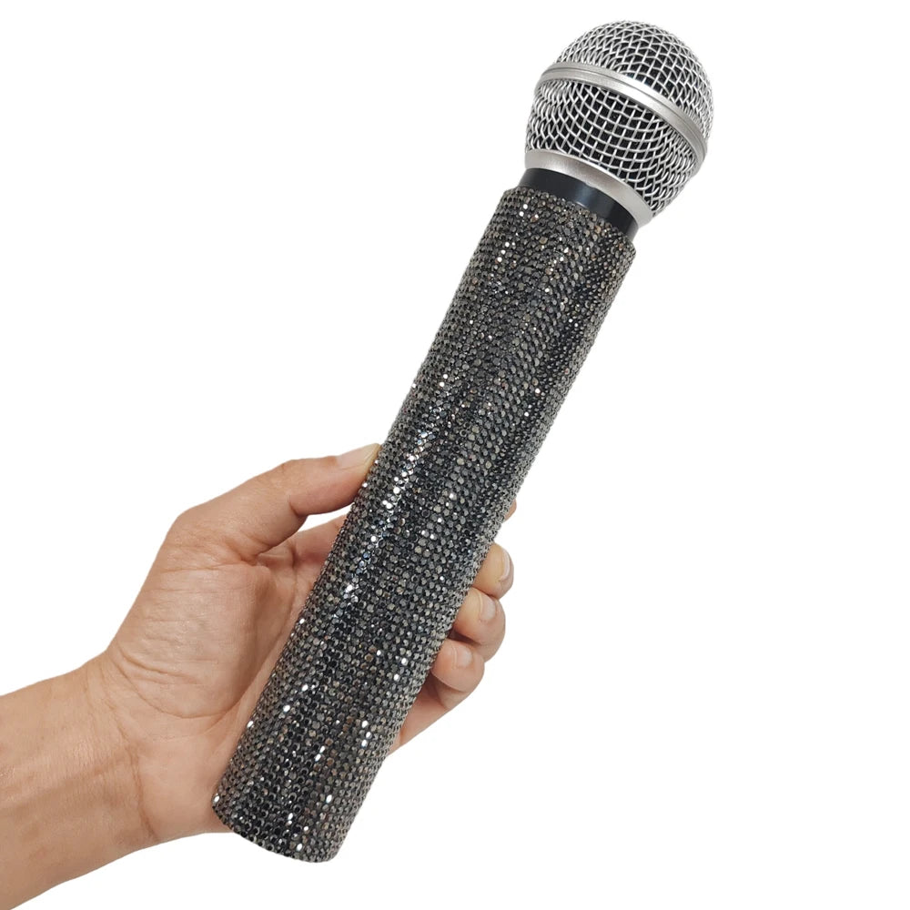 Rhinestone Simulation Microphone Props Colorful Plastic Fake Mic Decoration Ornaments For Home Bar Party Photography Cosplay Quake black